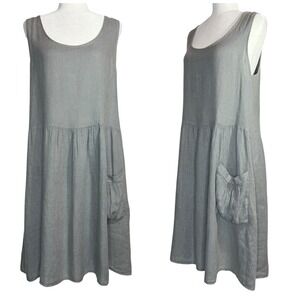 Talia Benson Dress Large 100% Slub Linen Lagenlook Minimalist Made‎ In Italy